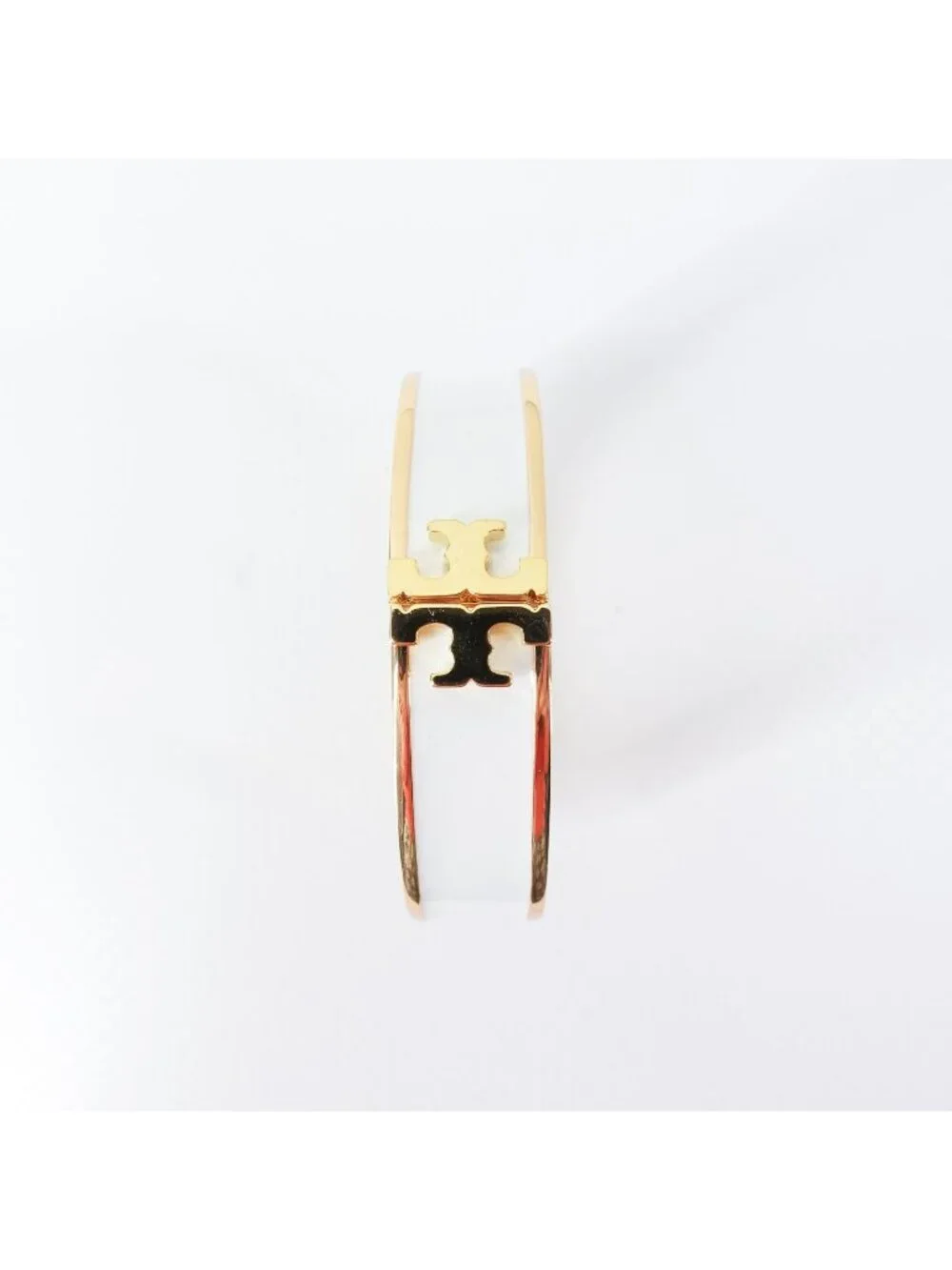 Tory Burch Enameled Kira Logo Hinged Bracelet Gold/ Ivory OS